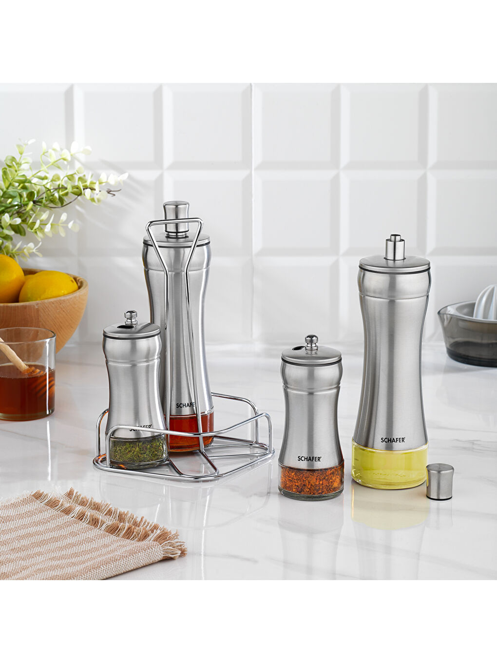 SCHAFER Gri Retro Yağlık+Sirkelik Seti 5 Parça-Inox - 1