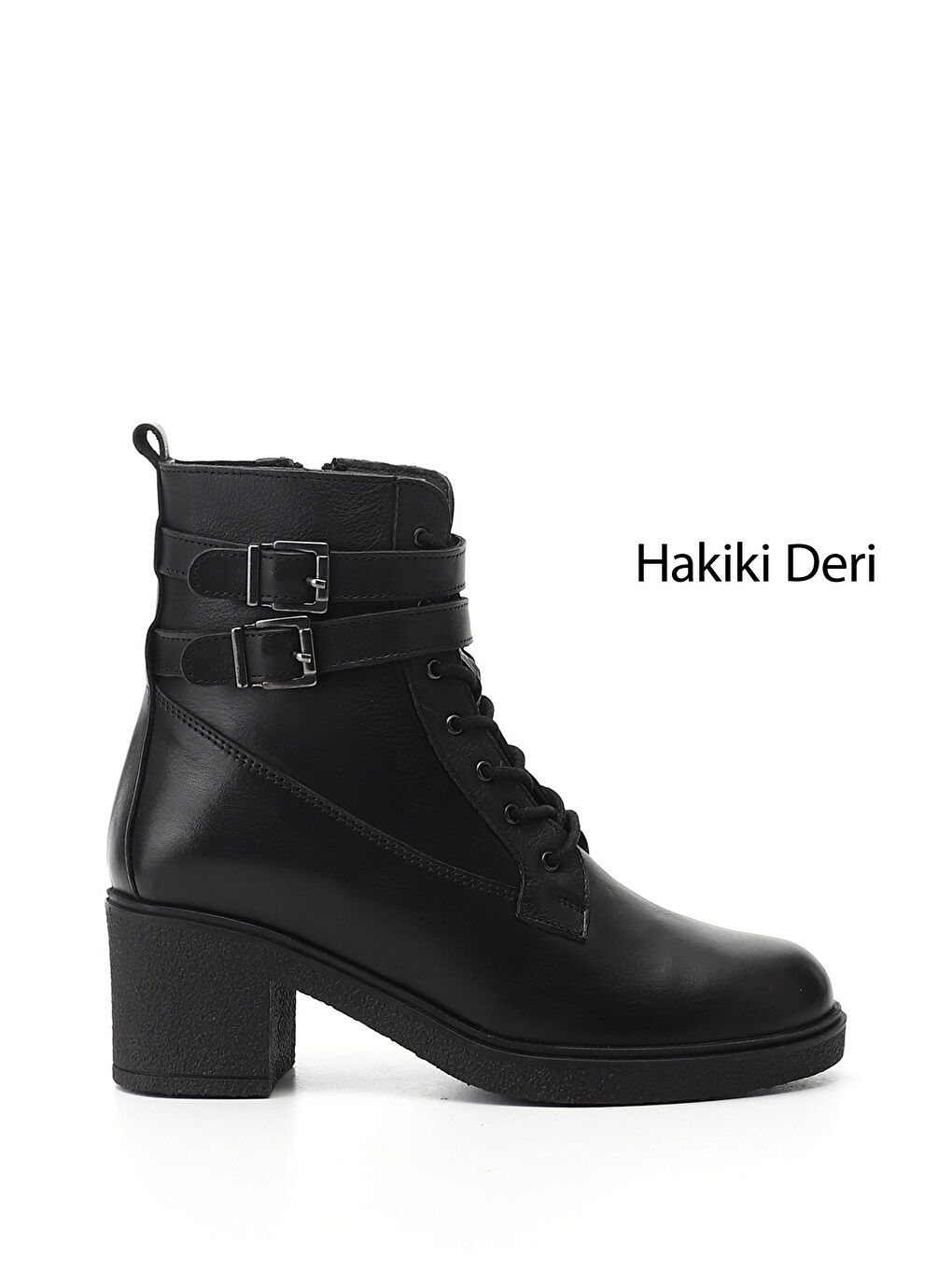 Siyah Kadın SİYAH Fermuarlı Kalın Topuklu Hakiki Deri Postal Bot