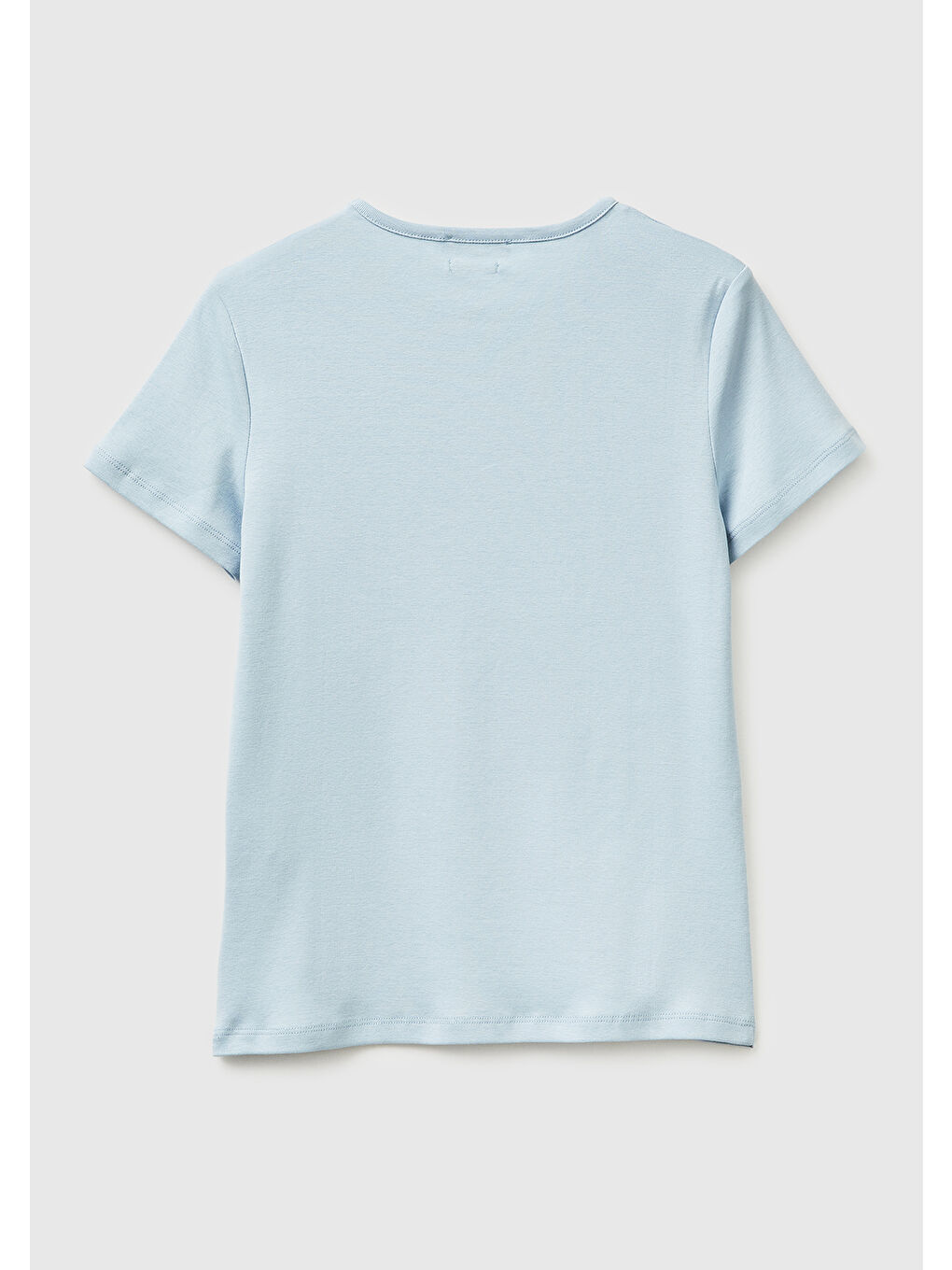 Kadın Açık Mavi %100 Pamuk Bisiklet Yaka T-Shirt-1