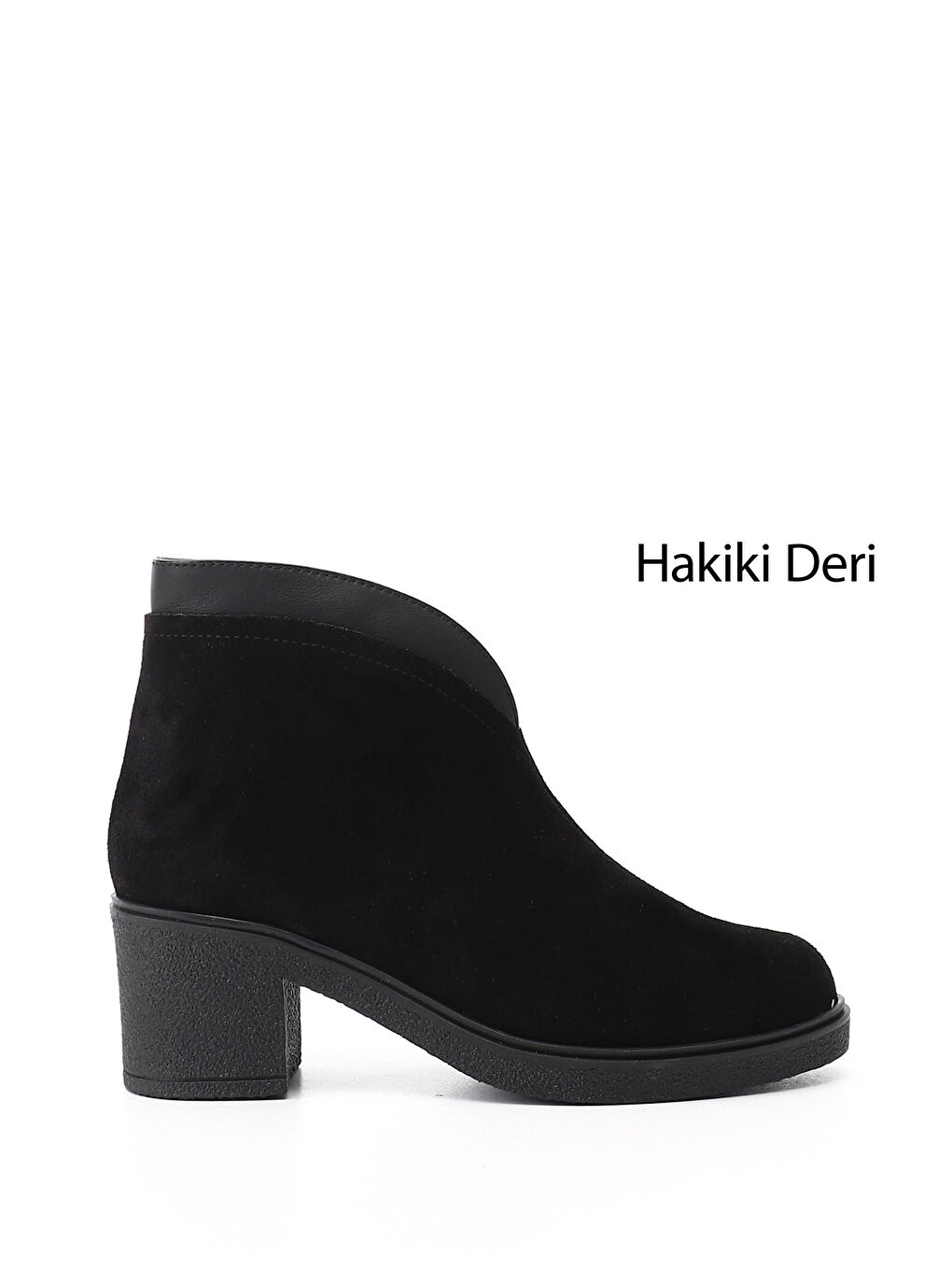 Siyah Kadın SİYAH MELANJ Fermuarlı Kalın Topuklu Hakiki Deri Bot