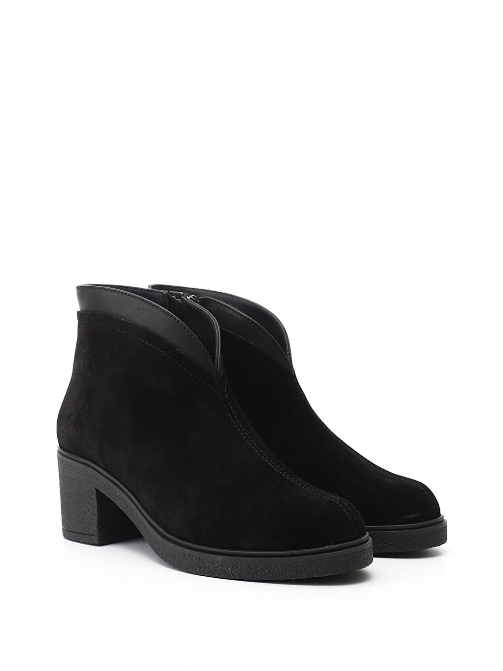 Siyah Kadın SİYAH MELANJ Fermuarlı Kalın Topuklu Hakiki Deri Bot-1
