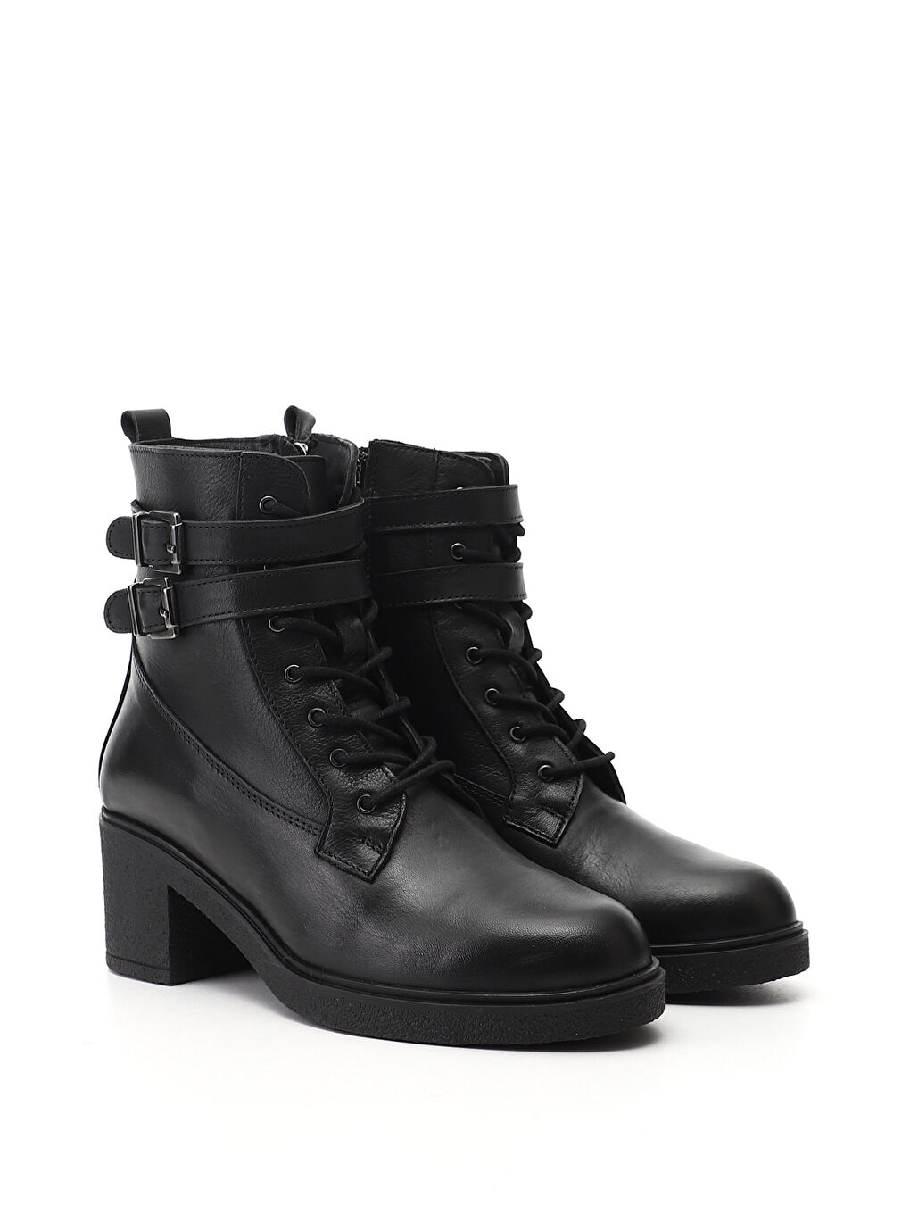 Siyah Kadın SİYAH Fermuarlı Kalın Topuklu Hakiki Deri Postal Bot-1