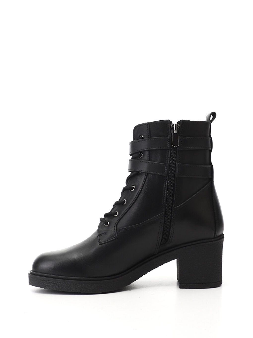 Siyah Kadın SİYAH Fermuarlı Kalın Topuklu Hakiki Deri Postal Bot-2