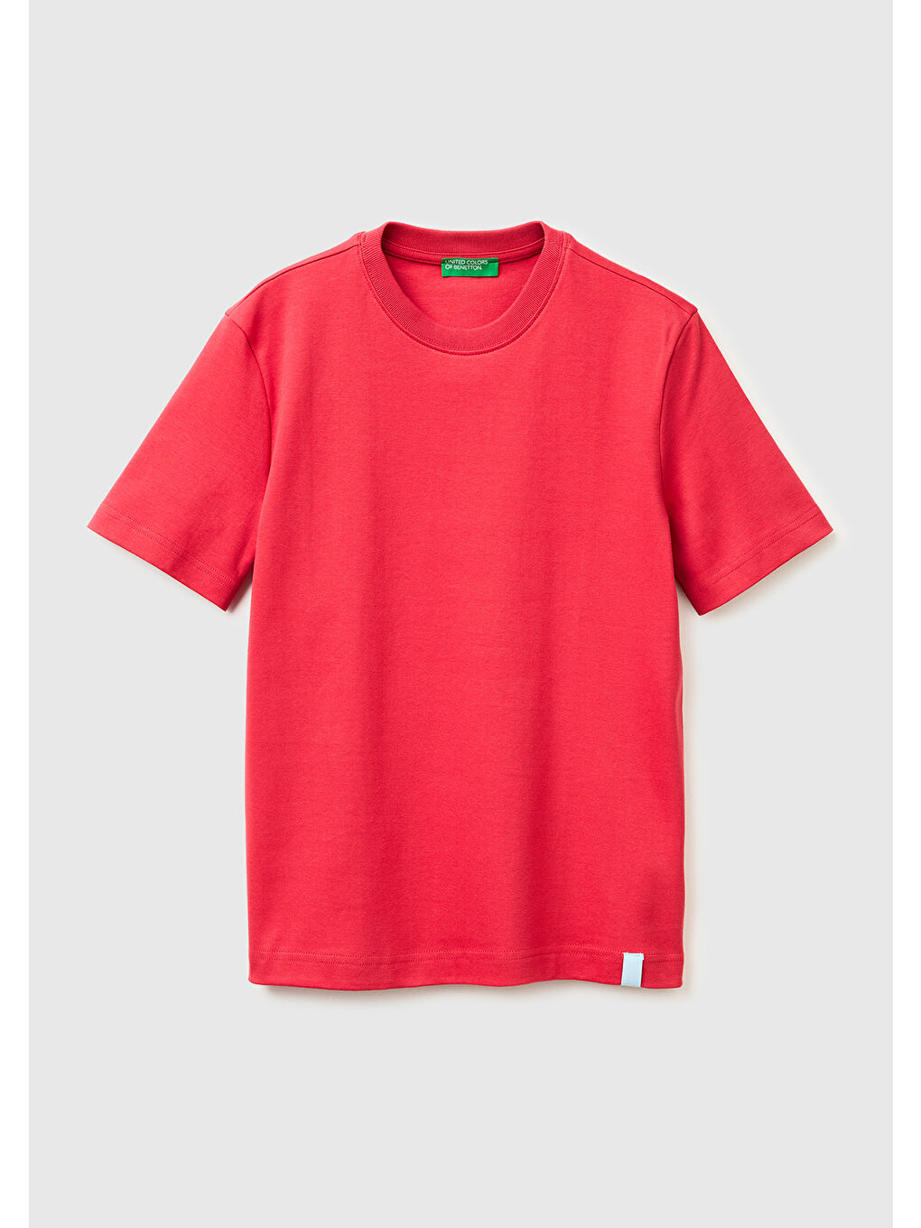 Kadın Kırmızı %100 Pamuk Etek Ucu Logo Detaylı Bisiklet Yaka T-Shirt
