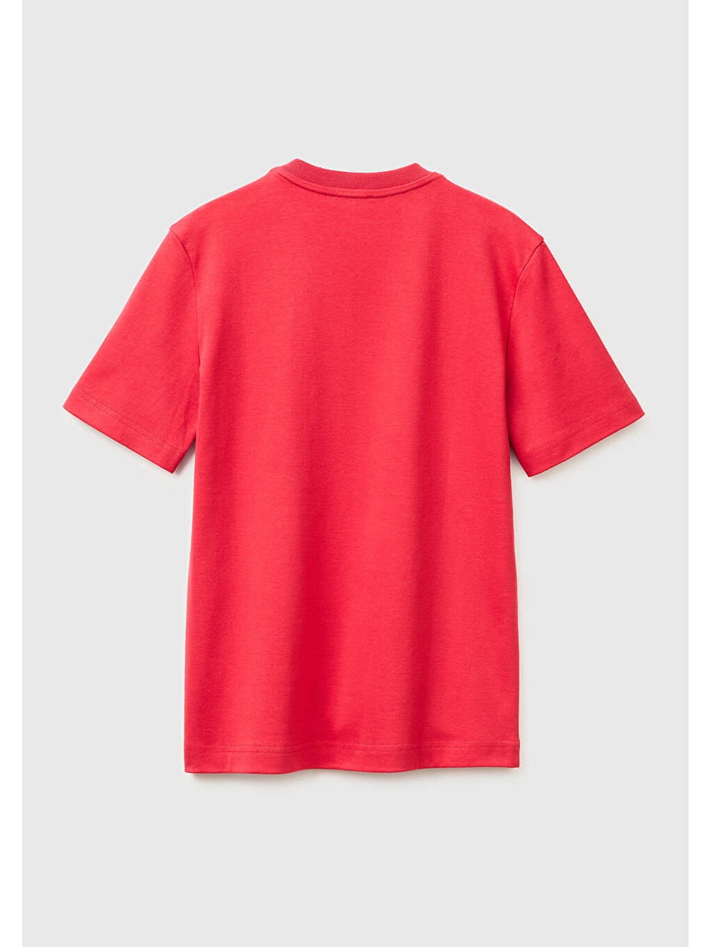 Kadın Kırmızı %100 Pamuk Etek Ucu Logo Detaylı Bisiklet Yaka T-Shirt-1