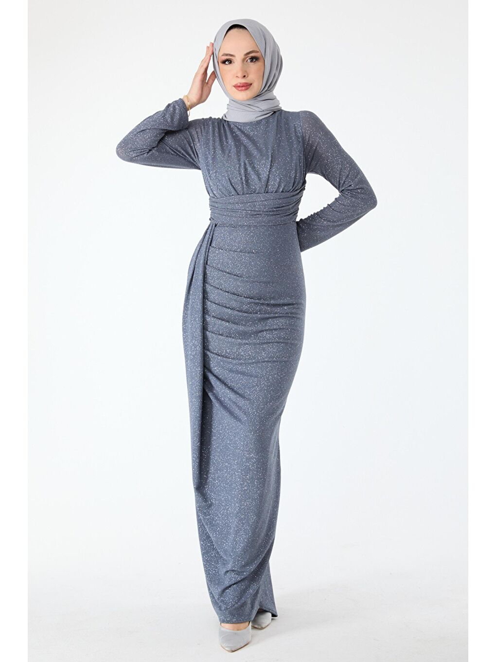 Hakim Yaka Kadın Antrasit Abiye Elbise - 24397