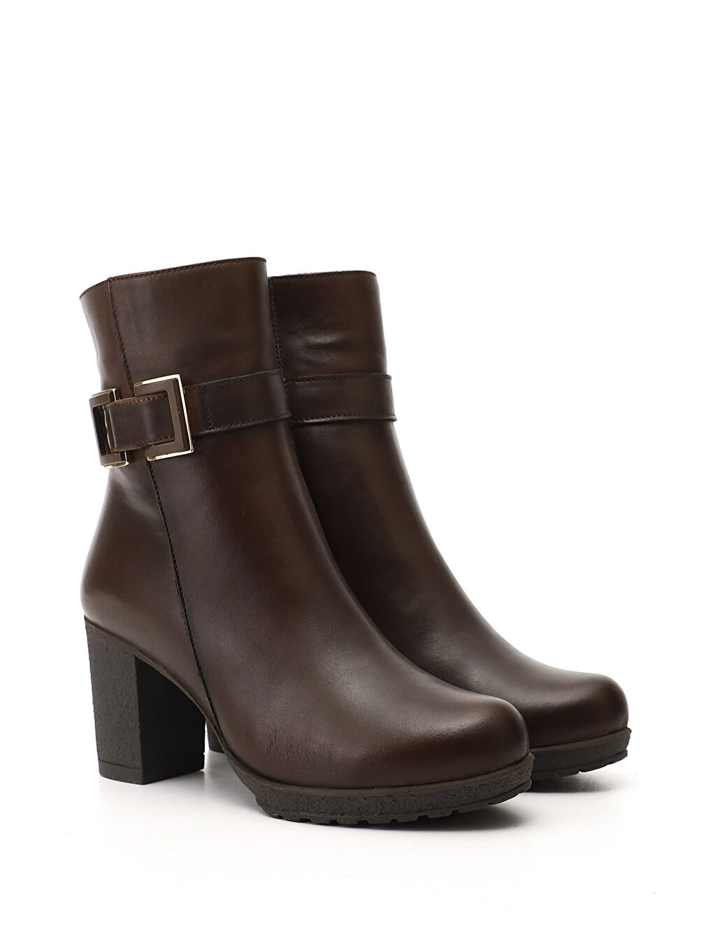 Kahverengi Kadın KAHVERENGİ Fermuarlı Kalın Topuklu Hakiki Deri Bot-1