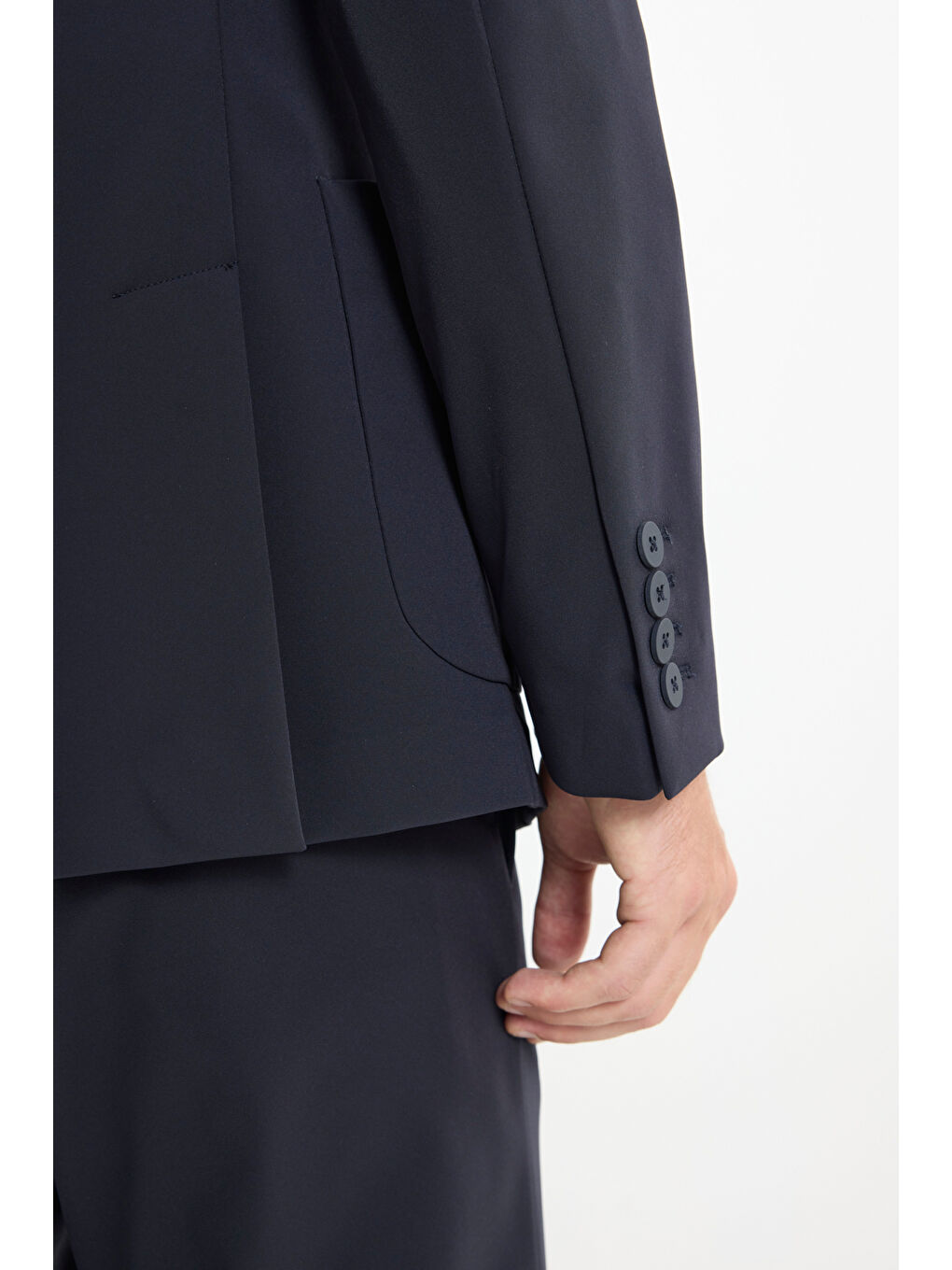 Erkek Lacivert Slim Fit Dar Kesim Mono Yaka Torba Cepli Esnek Takım Elbise-7