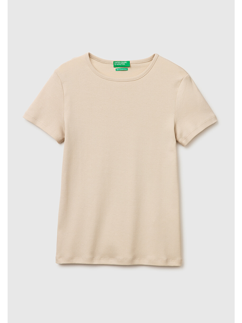 Bej Kadın Taş %100 Pamuk Bisiklet Yaka T-Shirt
