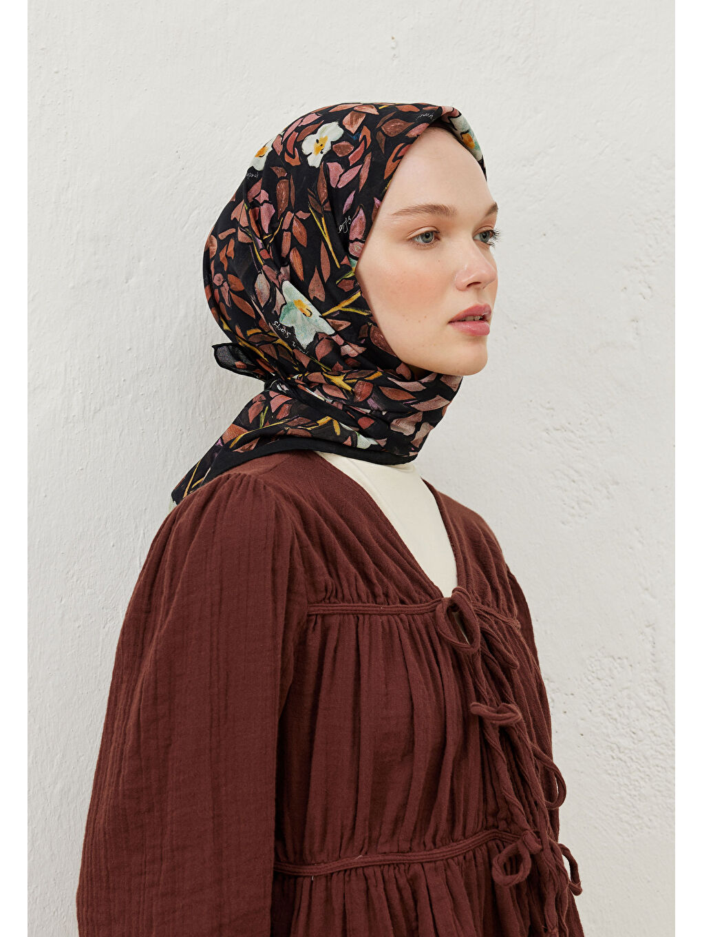 Pembe Emma Desen Pamuk Vual Eşarp Gülkurusu-1