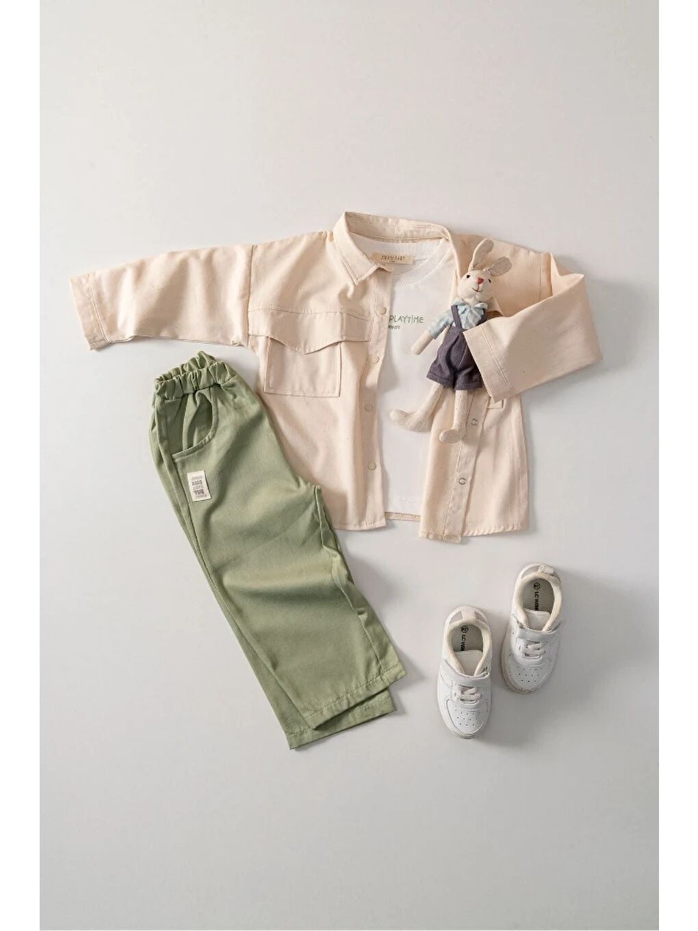 Yeşil Erkek Bebek Gabardin Ceketli 3'lü Takım 9041 MS-10