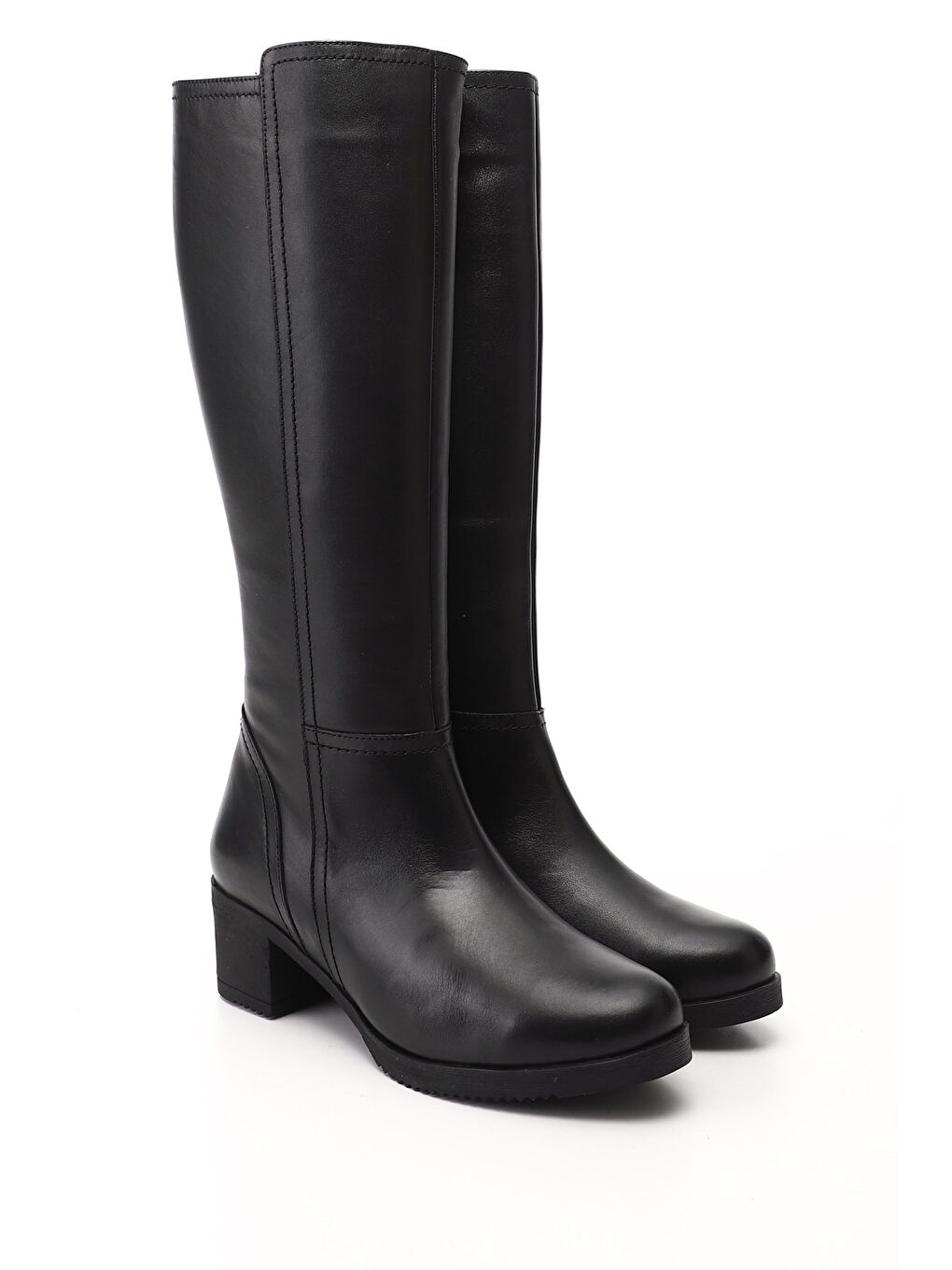 Siyah Kadın SİYAH Fermuarlı Kalın Topuklu Hakiki Deri Çizme-1