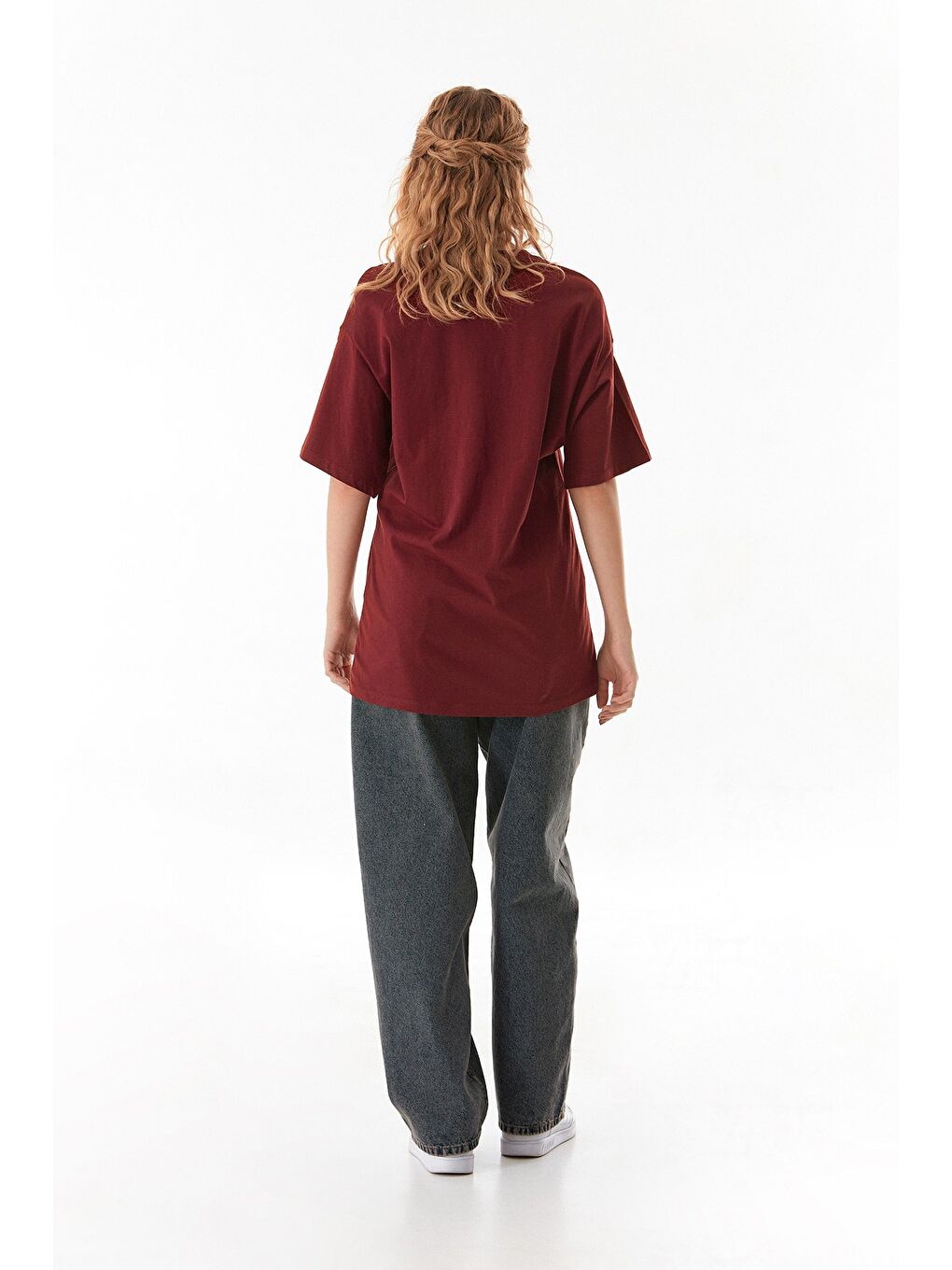 Fullamoda Bordo Basic Oversize Bisiklet Yaka Tişört - 3