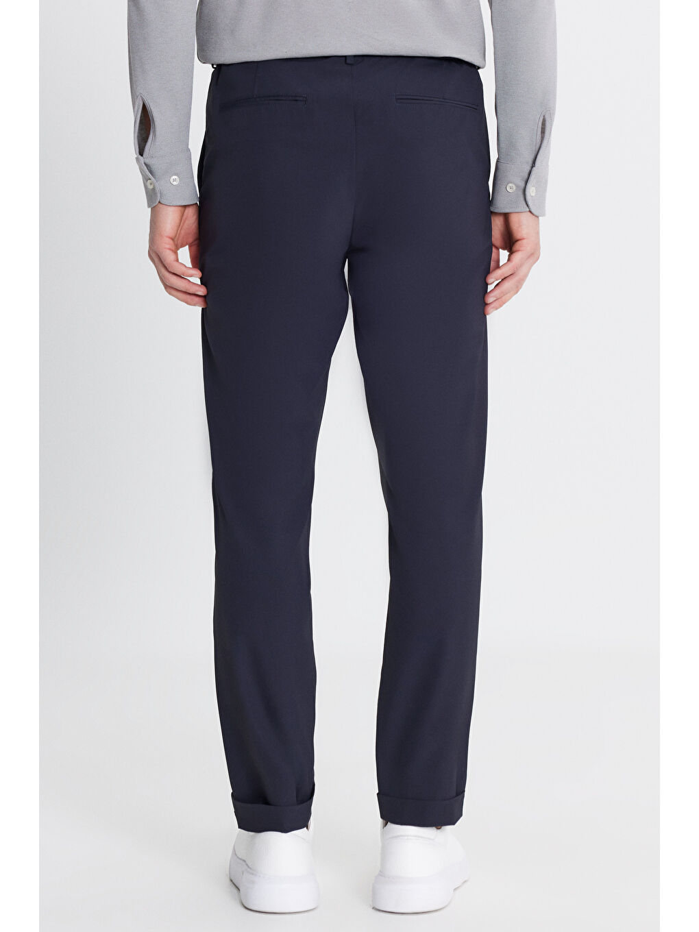 Erkek Lacivert 360 Her Yöne Esneyen Slim Fit Dar Kesim Beli Bağlamalı Yan Cep Casual Pantolon-4