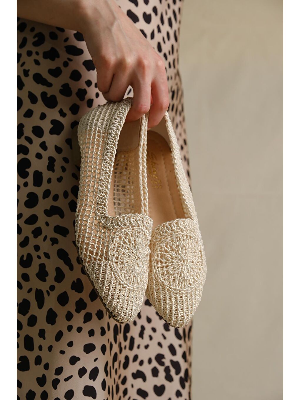 Ekru Lesta Kadın Örme Babet Kadın Ayakkabı