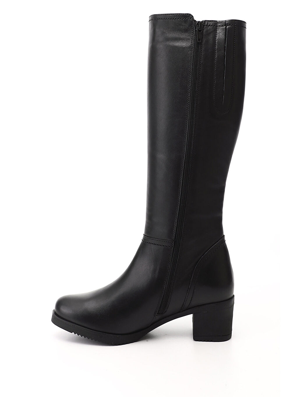 Siyah Kadın SİYAH Fermuarlı Kalın Topuklu Hakiki Deri Çizme-2
