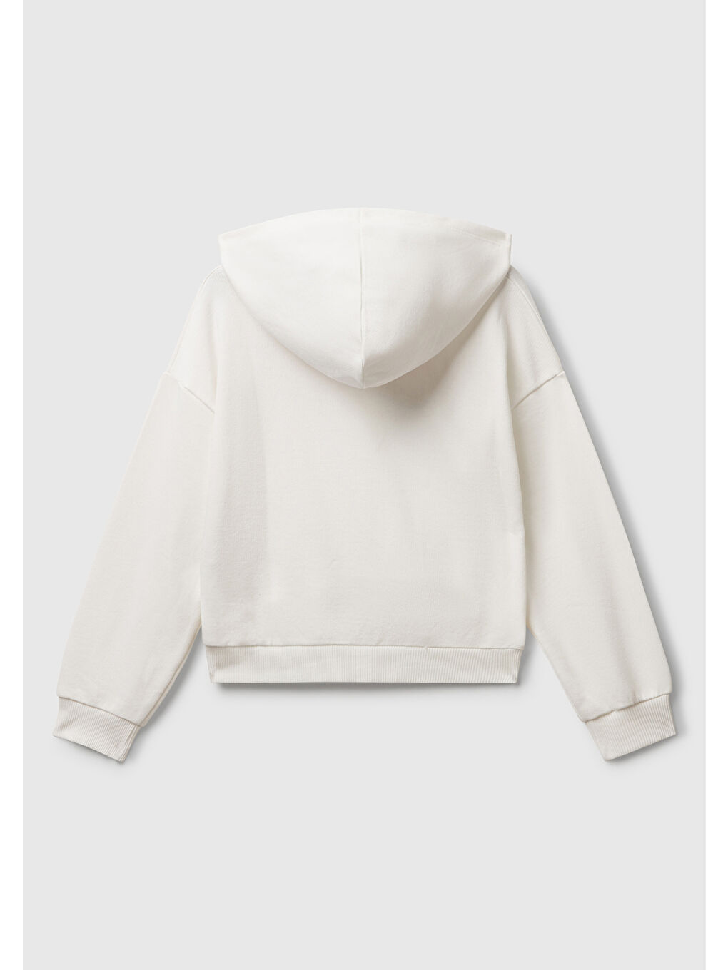 Kız Çocuk Ekru Önü Logo Baskılı Ribanalı Kapüşonlu Sweatshirt-1