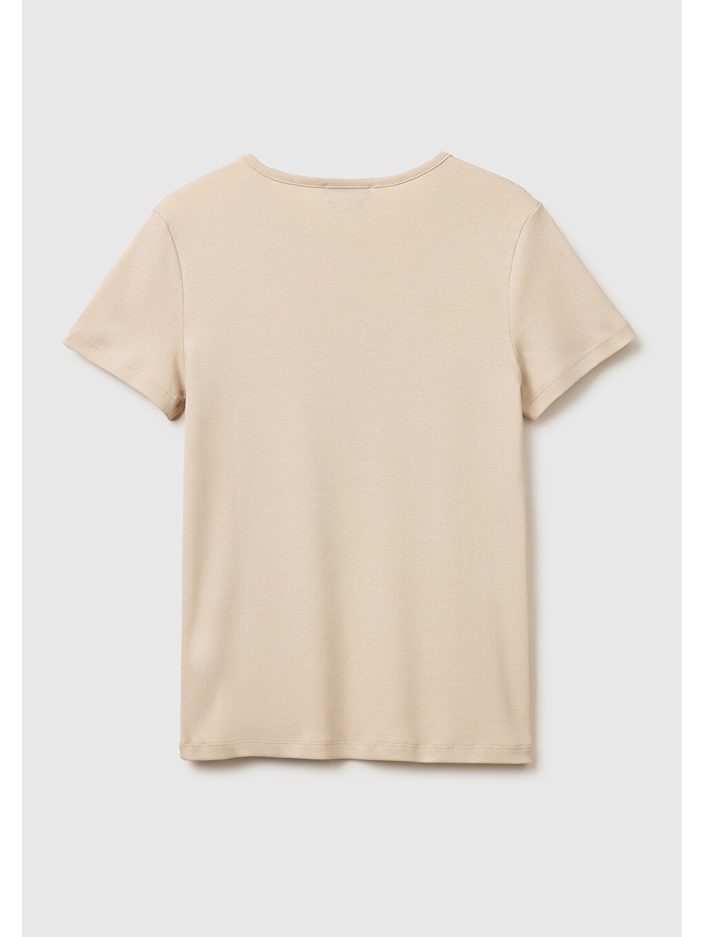 Bej Kadın Taş %100 Pamuk Bisiklet Yaka T-Shirt-1
