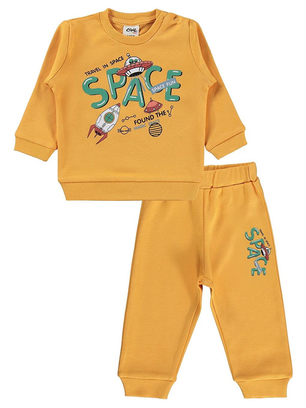 Sarı Baby Space Baskılı 6-18 Ay Takım