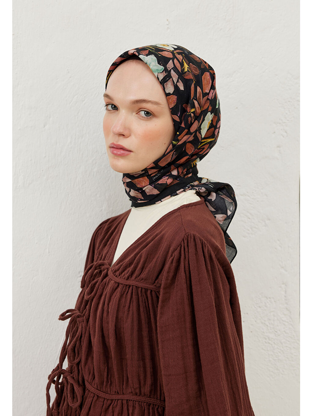 Pembe Emma Desen Pamuk Vual Eşarp Gülkurusu-2