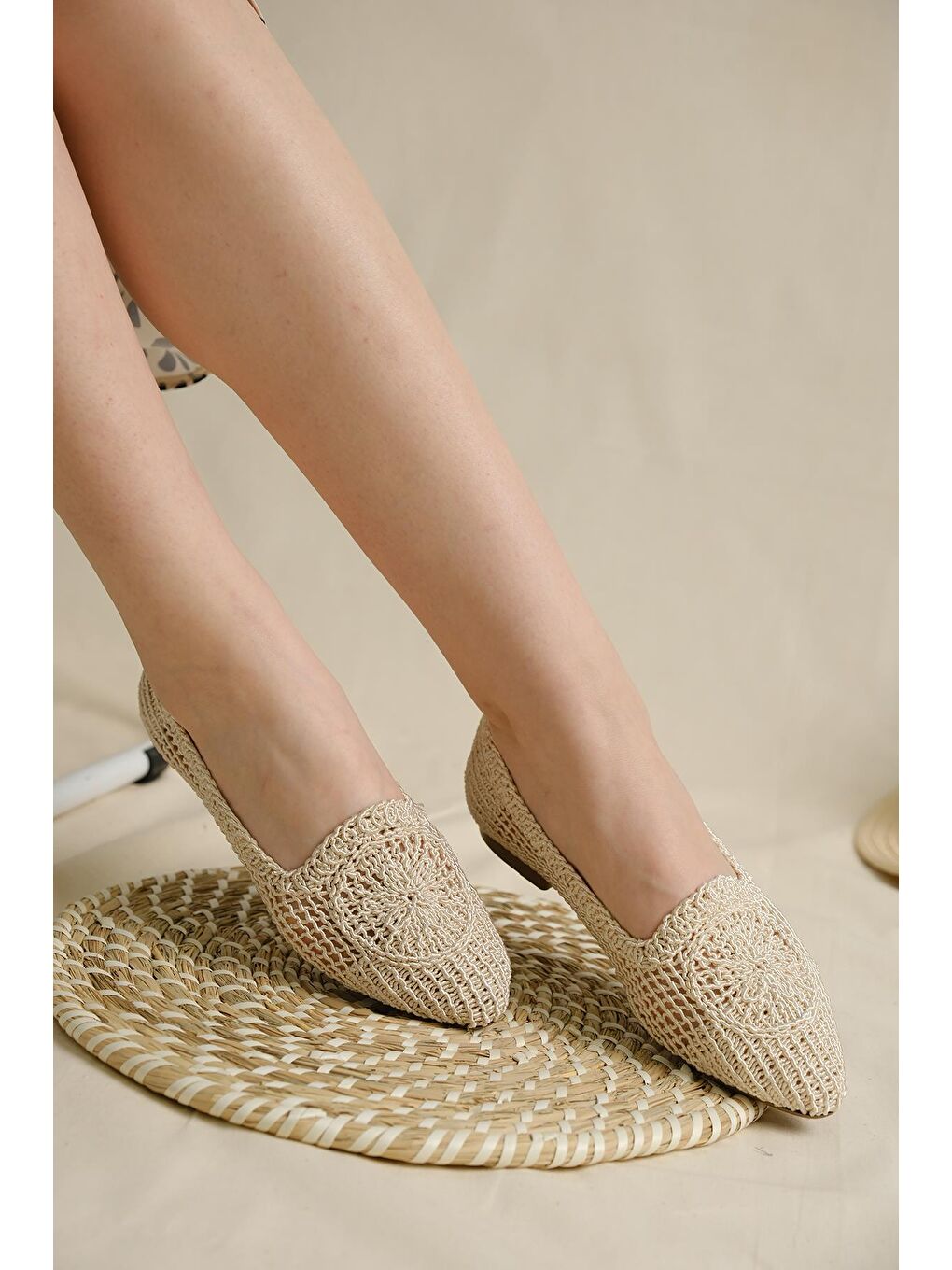 Ekru Lesta Kadın Örme Babet Kadın Ayakkabı-1