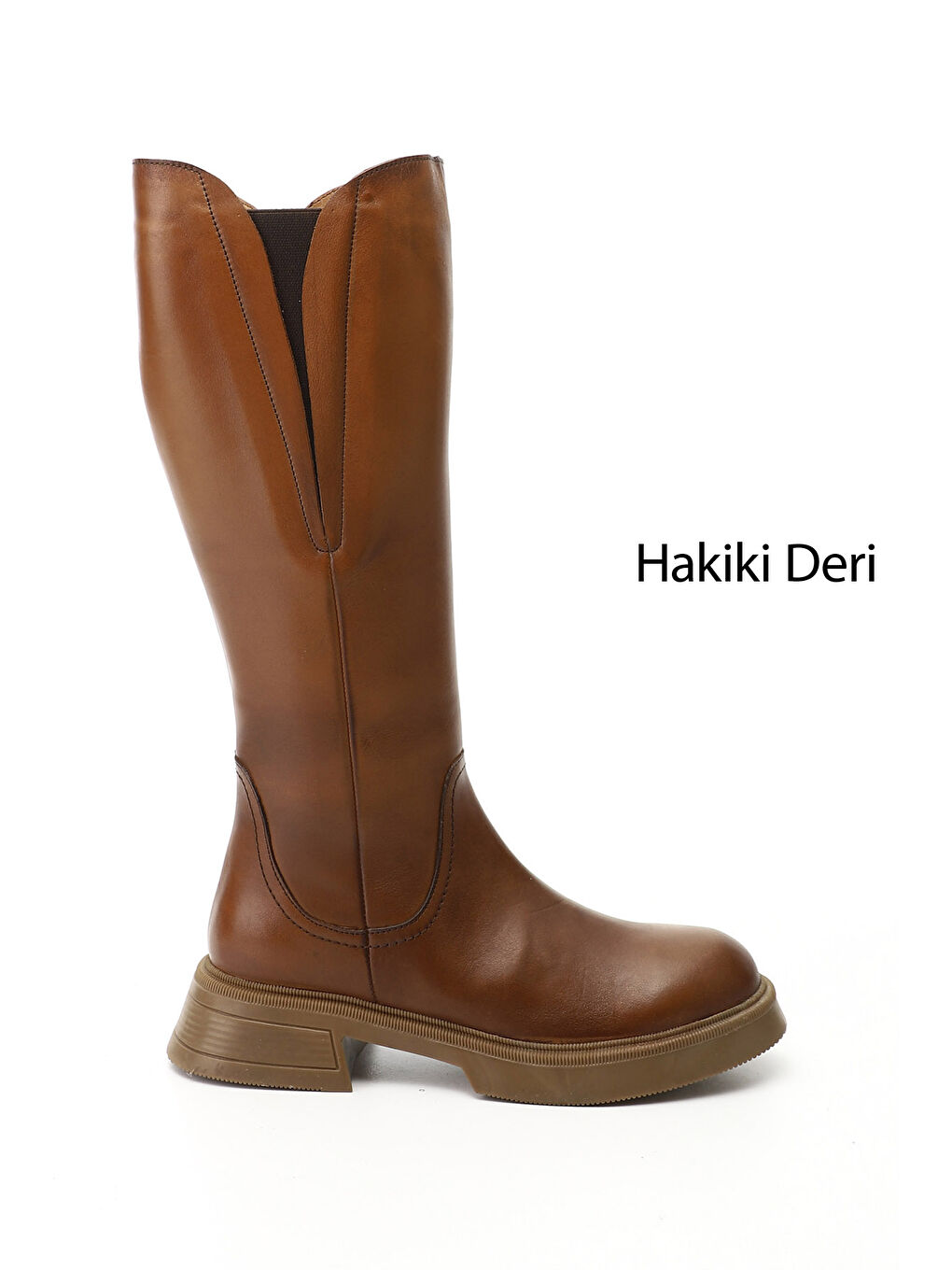 Kahverengi Kadın KAHVERENGİ-TABA Fermuarlı Kalın Topuklu Hakiki Deri Çizme