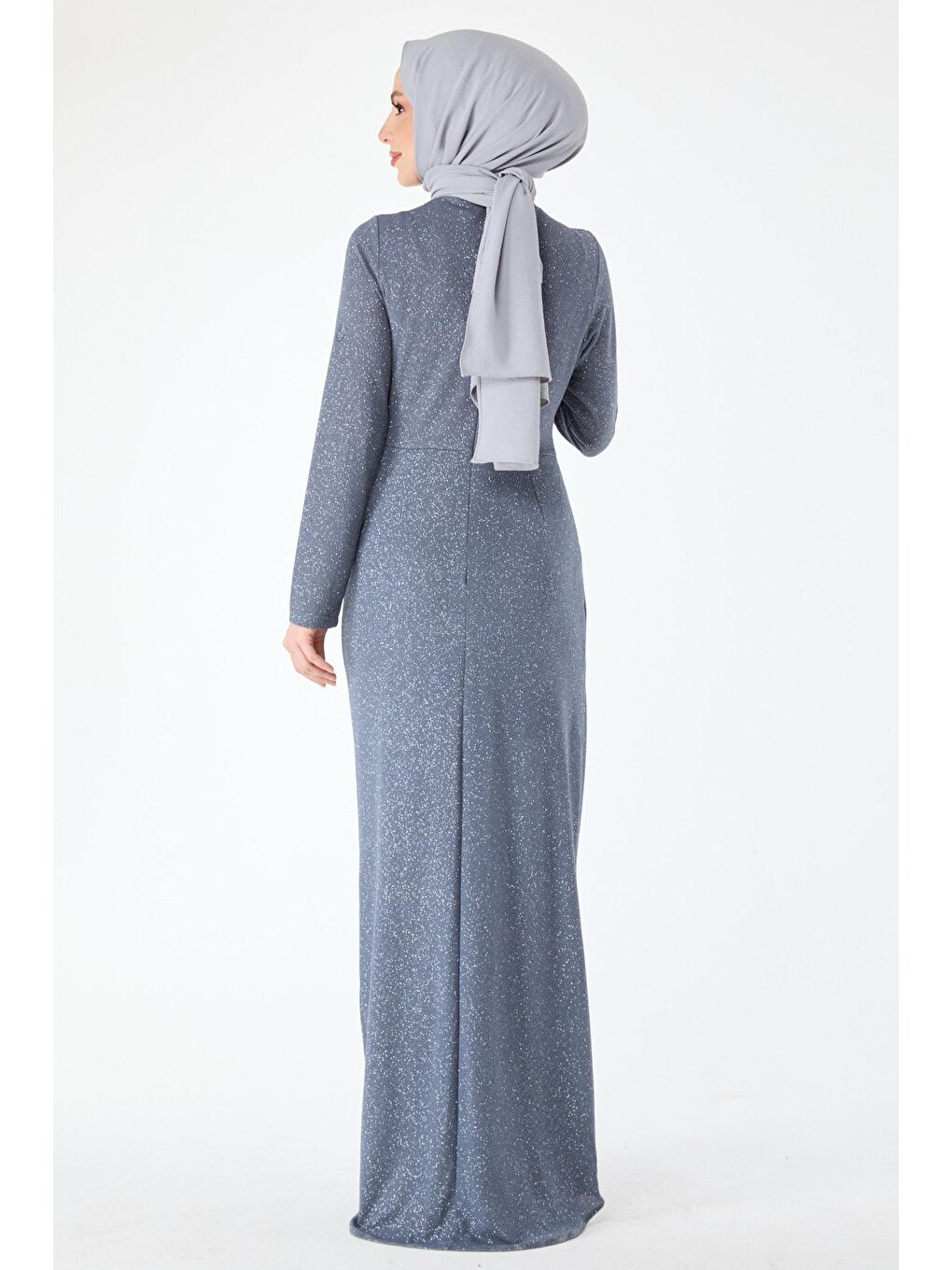 Hakim Yaka Kadın Antrasit Abiye Elbise - 24397-4