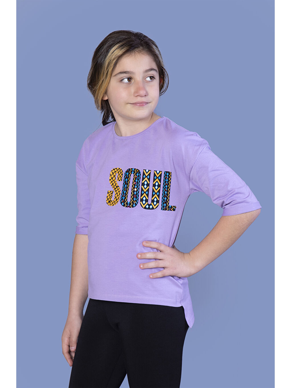 Lila Kız Çocuk Soul Baskılı Tişört