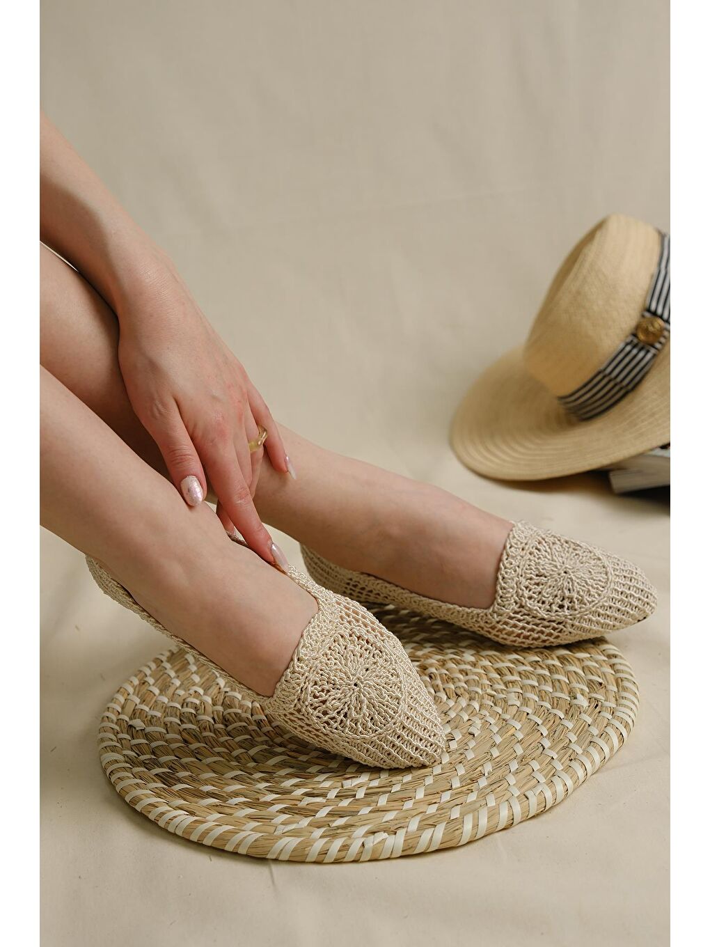 Ekru Lesta Kadın Örme Babet Kadın Ayakkabı-3