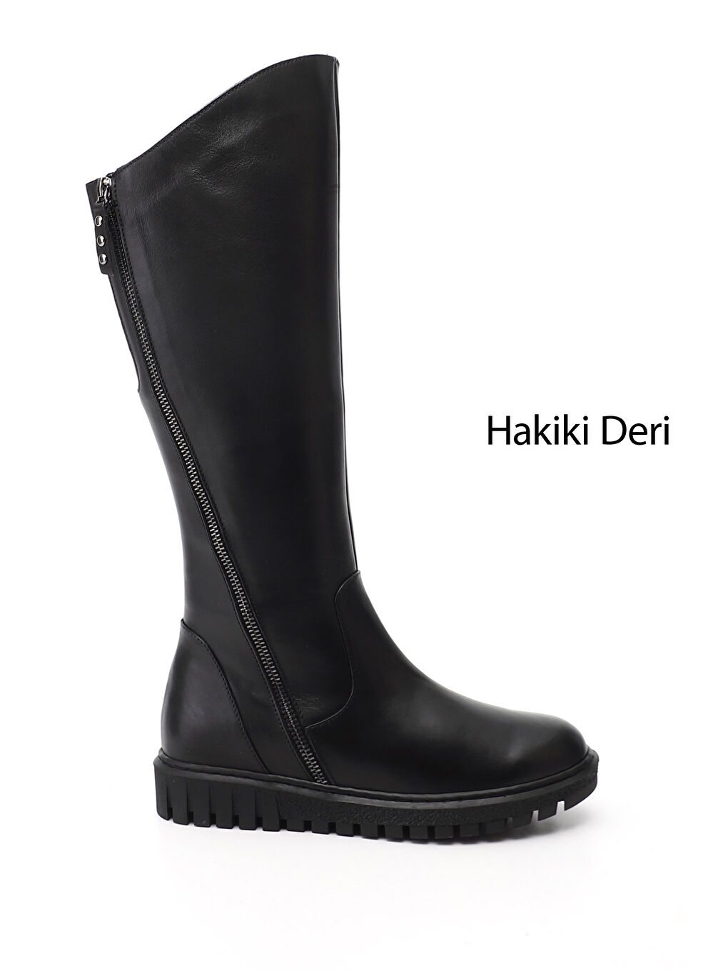 Siyah Kadın SİYAH Çift Fermuarlı Hakiki Deri Çizme