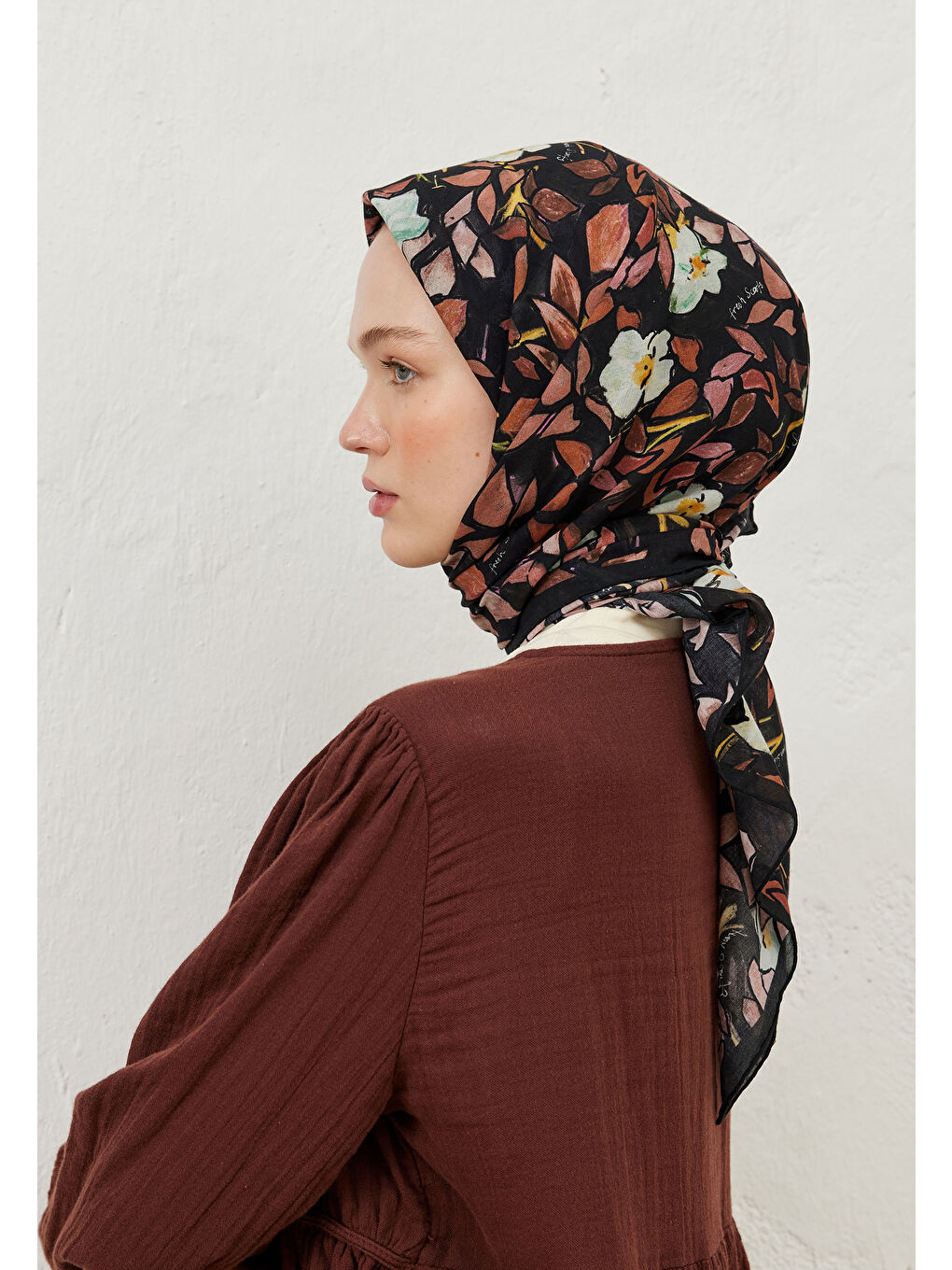 Pembe Emma Desen Pamuk Vual Eşarp Gülkurusu-4