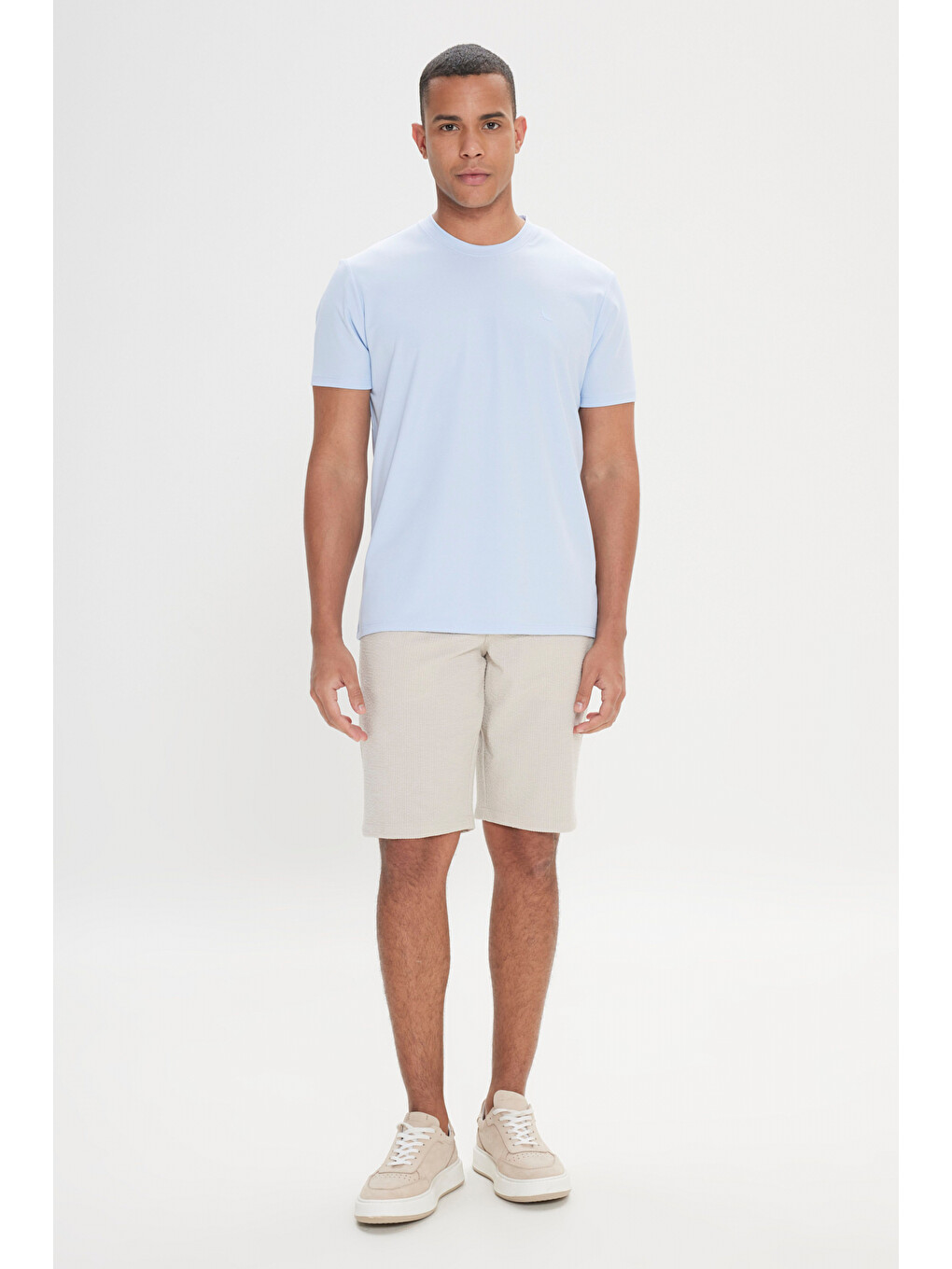 Erkek Açık Mavi Slim Fit Dar Kesim Bisiklet Yaka Pamuklu Tişört-1