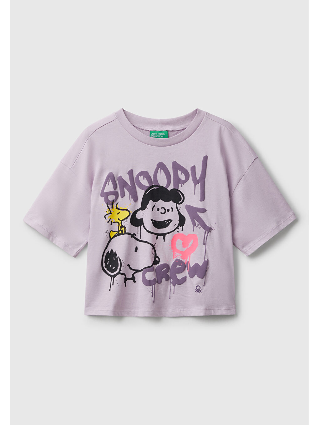 Kız Çocuk Lila Önü Baskılı Jarse Boxy T-shirt