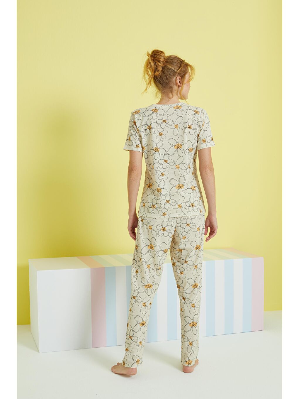 Ekru Krem Örme Pijama Takım-1