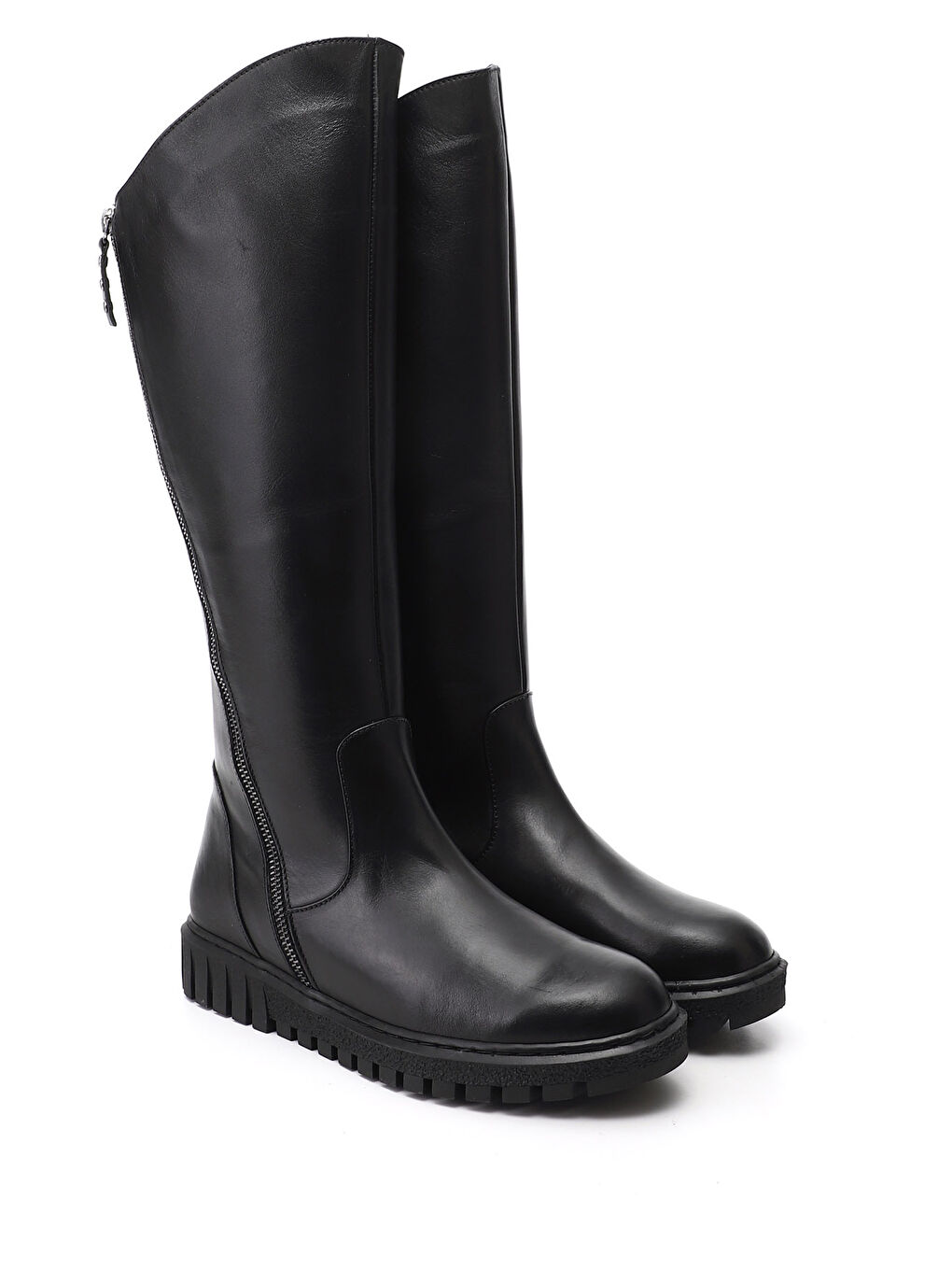 Siyah Kadın SİYAH Çift Fermuarlı Hakiki Deri Çizme-1