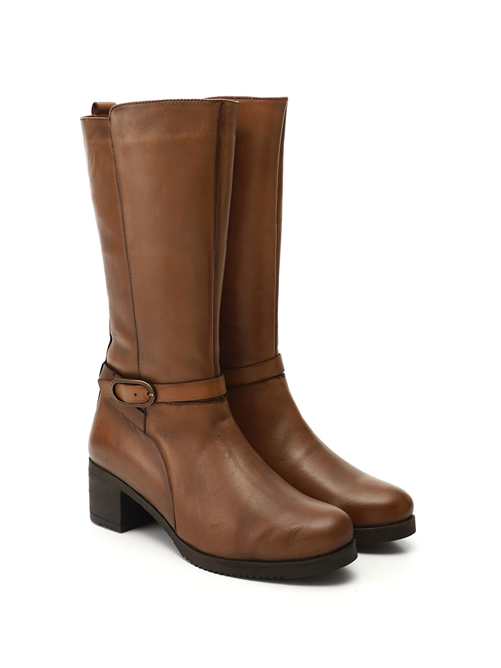 Kahverengi Kadın KAHVERENGİ-TABA Kalın Topuklu Hakiki Deri Çizme-1