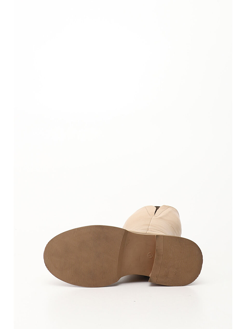 Bej Kadın AÇIK NUDE Fermuarlı Kalın Topuklu Hakiki Deri Çizme-3