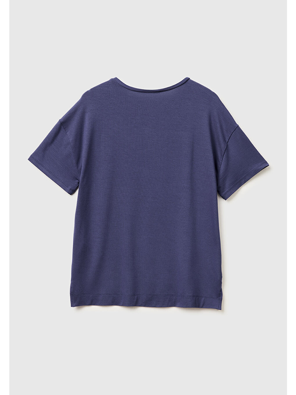 Kadın Koyu Mavi Modal Karışımlı Logolu Kısa Kollu Yuvarlak Yaka T-Shirt-1