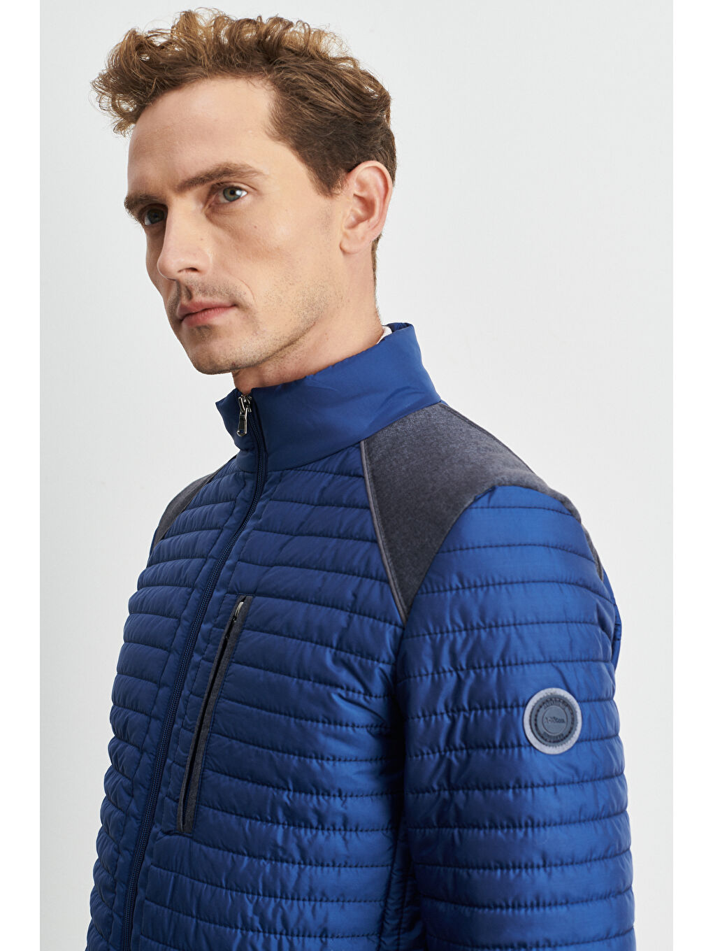 Erkek İndigo Standart Fit Normal Kesim Soğuk Hava Geçirmez Desenli Şişme Mont-3