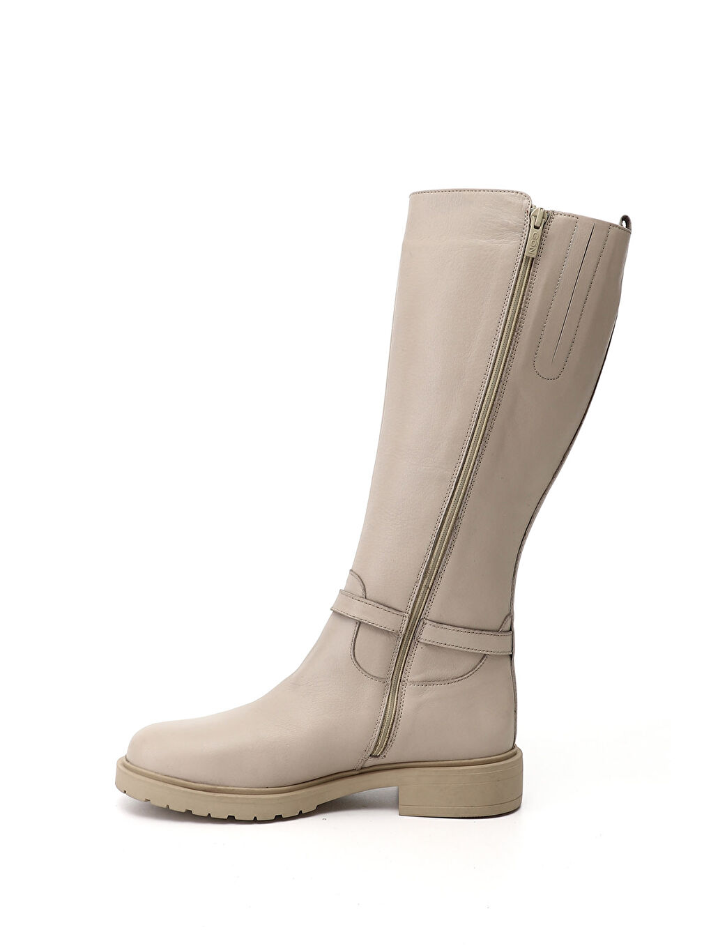 Bej Kadın YENİ BEJ Fermuarlı Kalın Topuklu Hakiki Deri Çizme-2