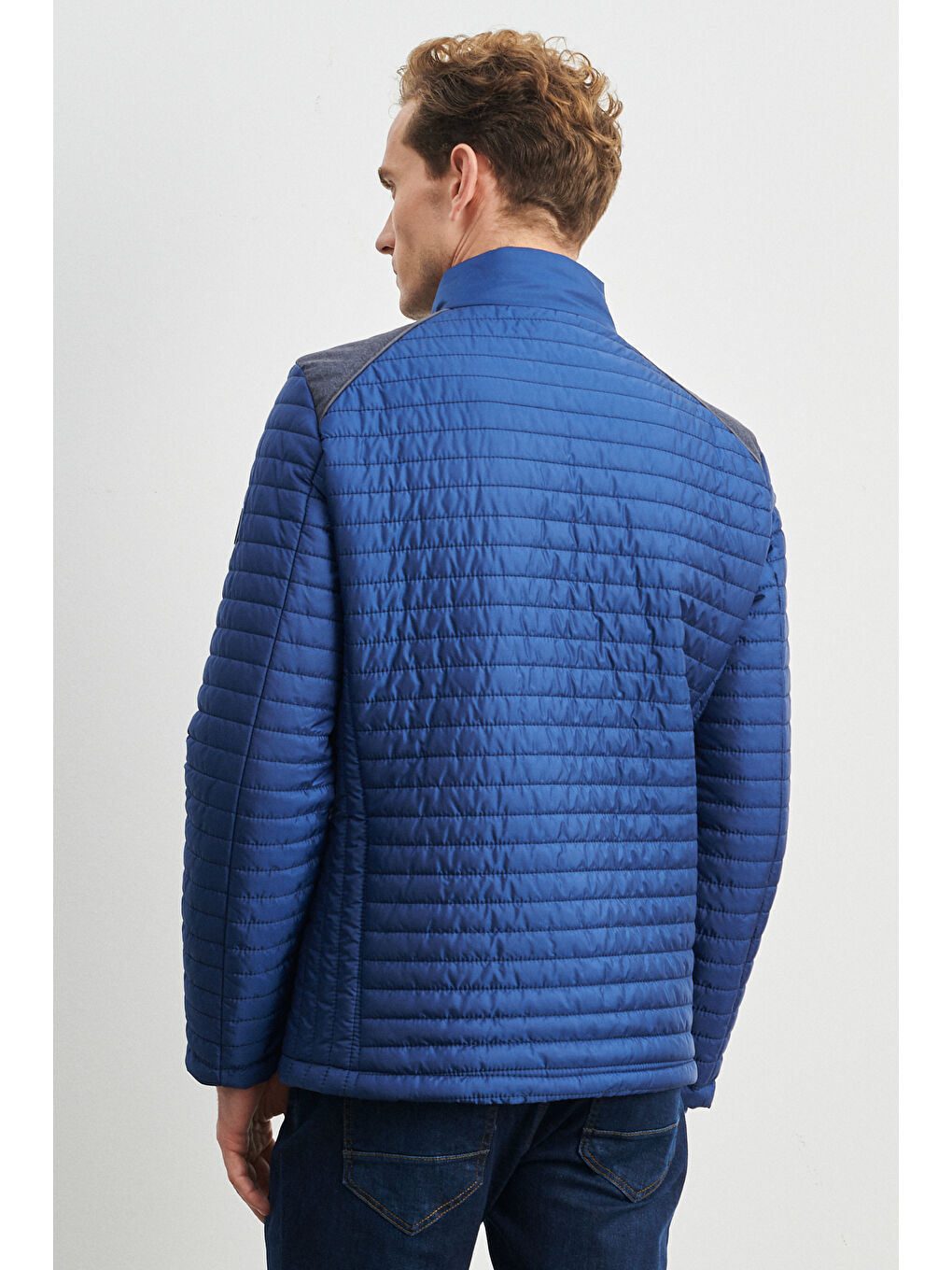 Erkek İndigo Standart Fit Normal Kesim Soğuk Hava Geçirmez Desenli Şişme Mont-4