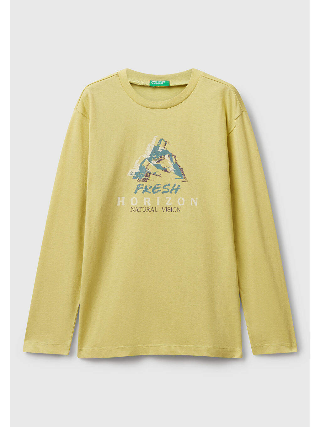 Sarı Erkek Çocuk Hardal Önü Baskılı Bisiklet Yaka Uzun Kollu Jarse T-shirt