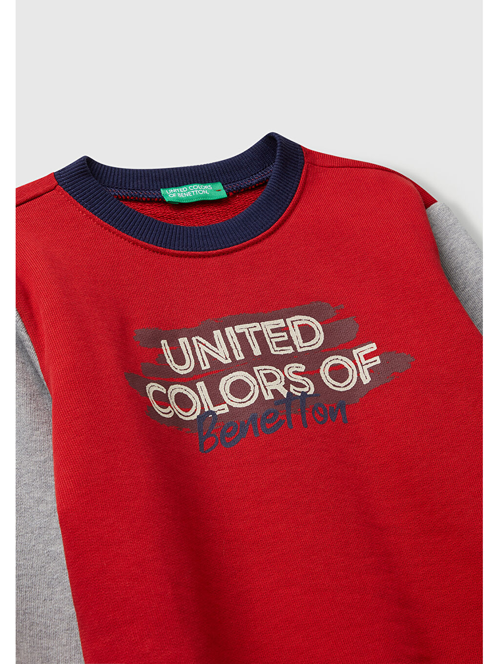 Erkek Çocuk Kırmızı-Gri Önü Logo Baskılı Bisiklet Yaka Sweatshirt-2