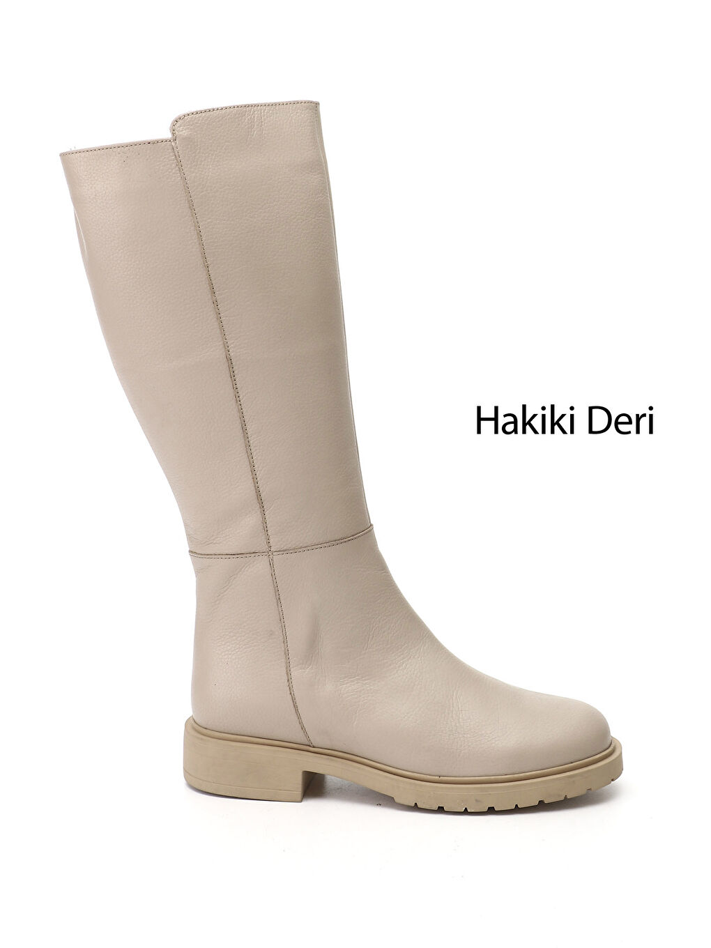 Bej Kadın YENİ BEJ Fermuarlı Hakiki Deri Çizme