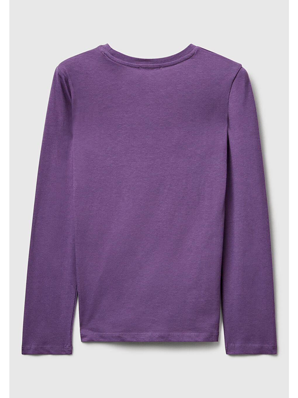 Kız Çocuk Mor Önü Simli Baskılı Ribana Yakalı Uzun Kollu T-shirt-1