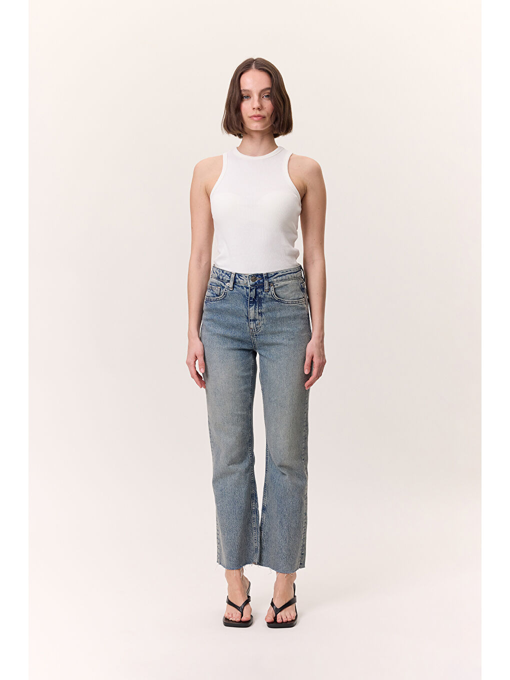 Yüksek Bel Flare Paça Jean Mavi-1