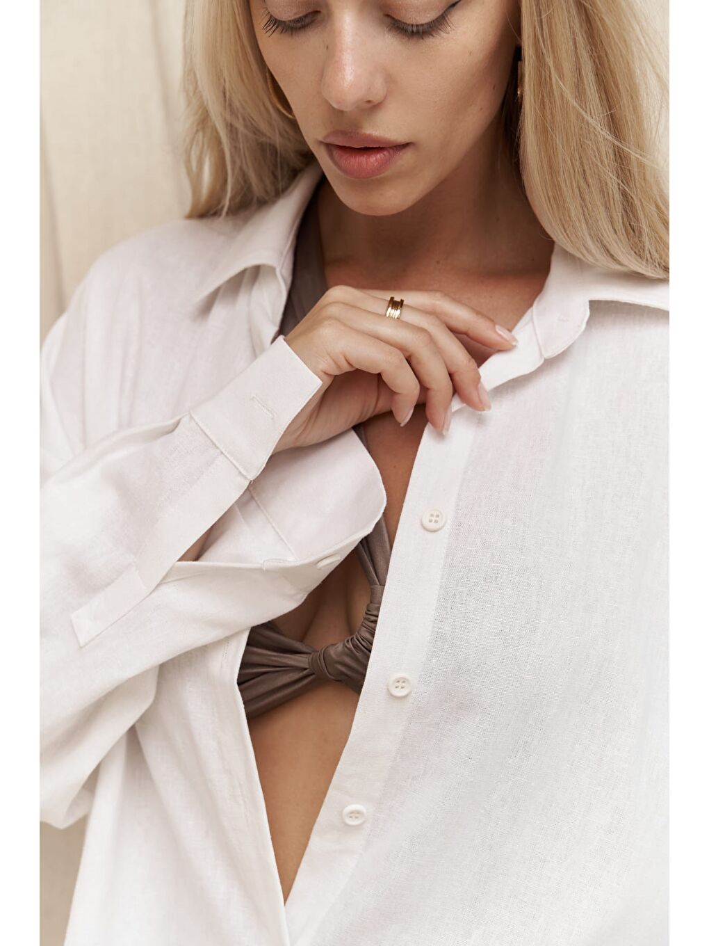 Charlotte Beyaz Oversize Keten Gömlek-3