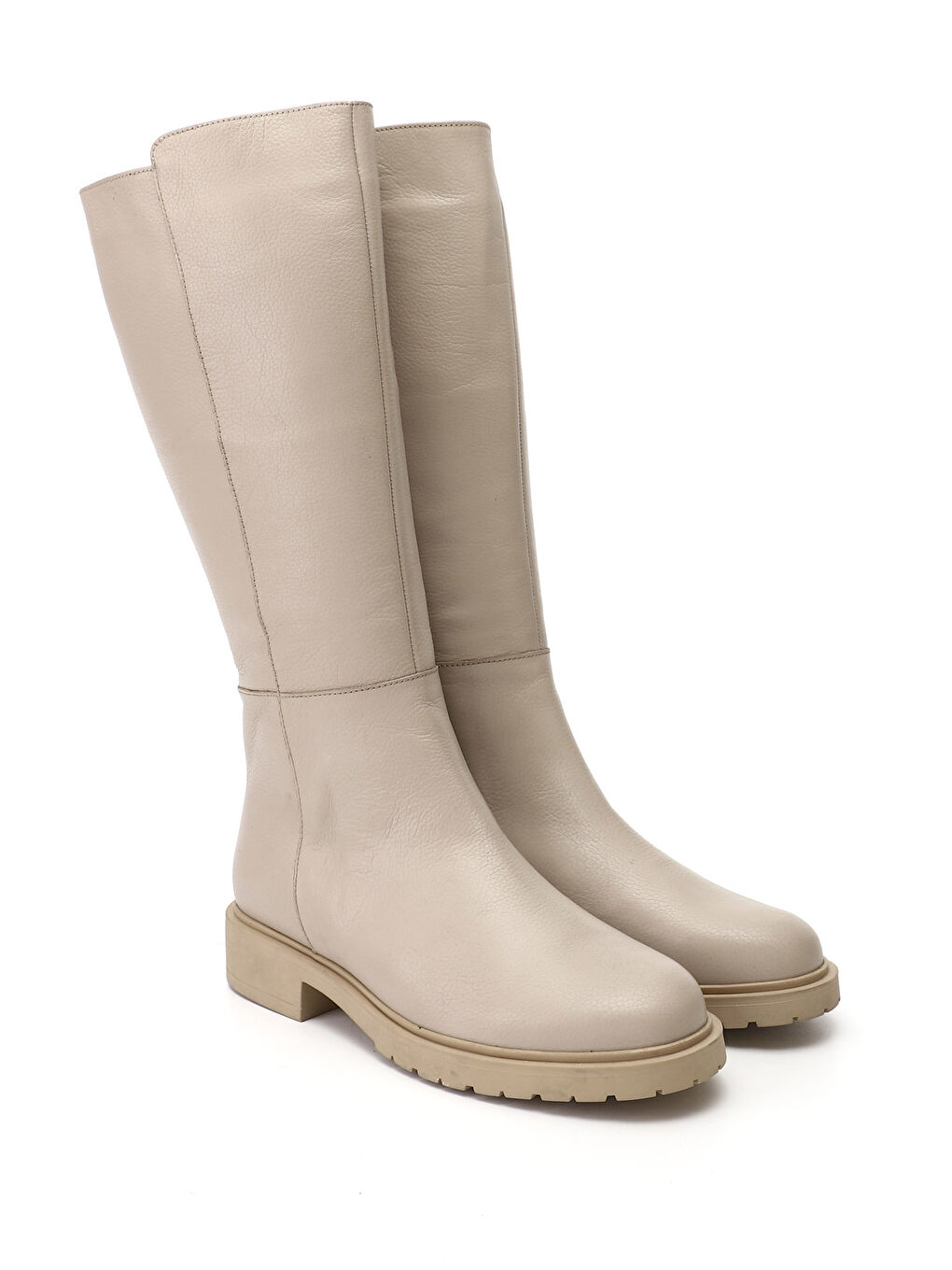 Bej Kadın YENİ BEJ Fermuarlı Hakiki Deri Çizme-1