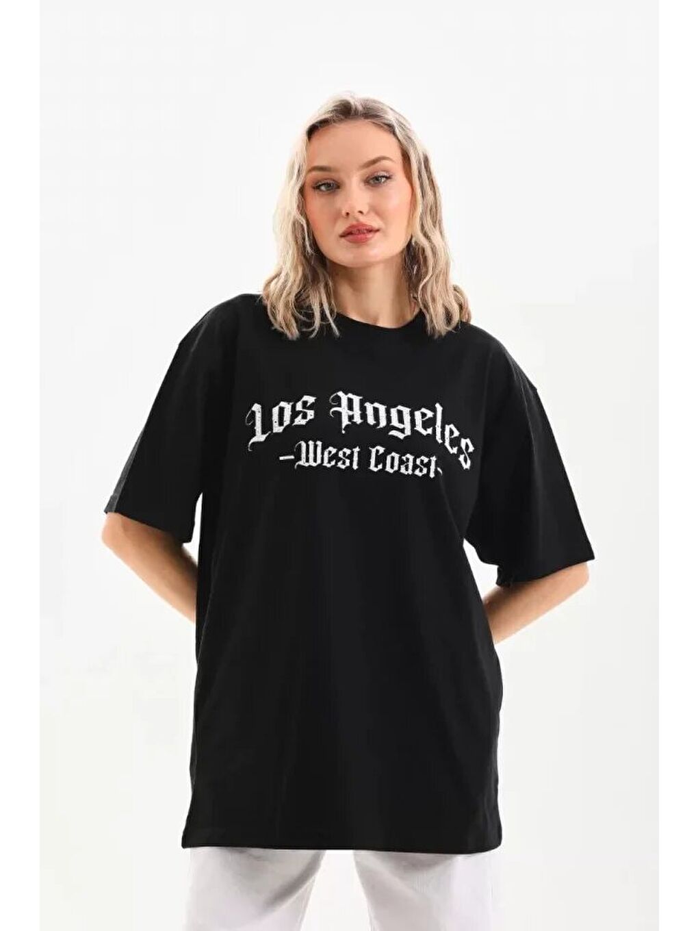 Unisex Baskılı Oversize T-Shirt - Siyah