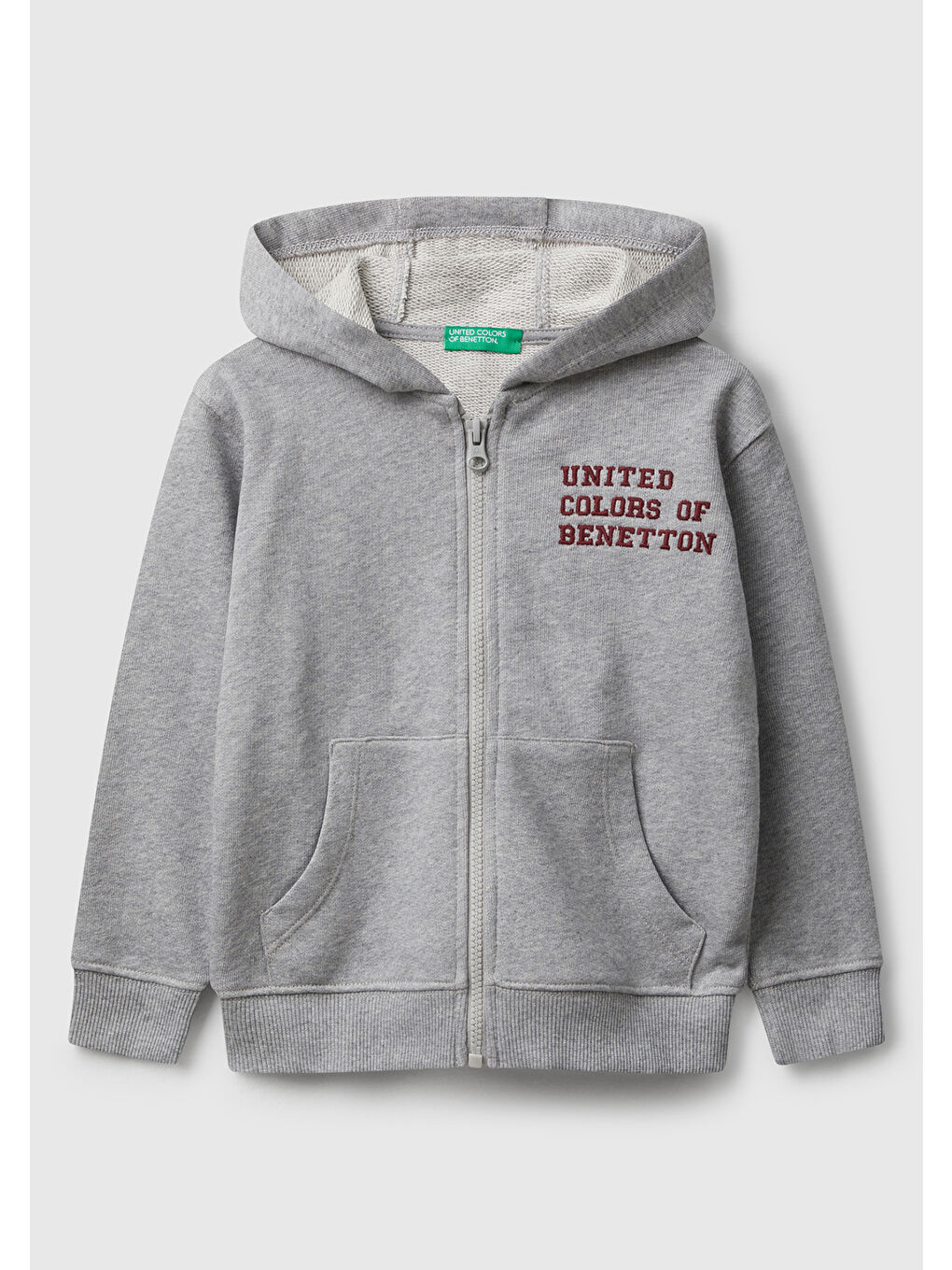 Erkek Çocuk Gri Melanj Önü Logo Baskılı Fermuarlı Kapüşonlu Sweatshirt